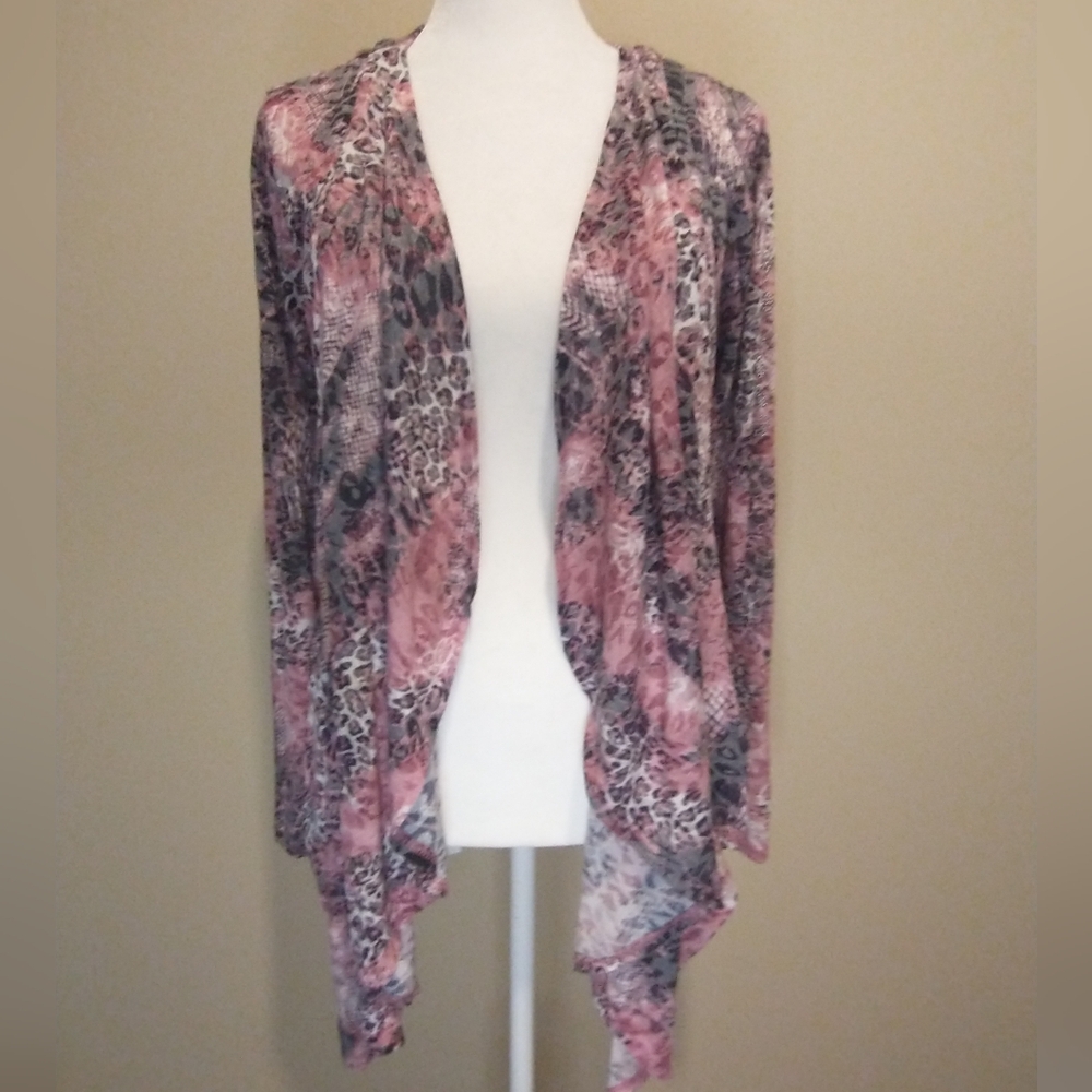 Mecca Pink and Gray Animal Print Cardigan
